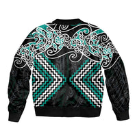 Turquoise Aotearoa Tukutuku Manawa Tapu Bomber Jacket Ta Moko Toi Maori LT9 - Polynesian Pride