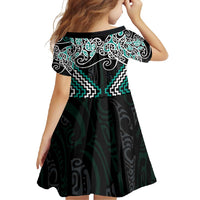 Turquoise Aotearoa Tukutuku Manawa Tapu Family Matching Long Sleeve Bodycon Dress and Hawaiian Shirt Ta Moko Toi Maori