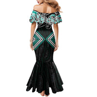 Turquoise Aotearoa Tukutuku Manawa Tapu Family Matching Mermaid Dress and Hawaiian Shirt Ta Moko Toi Maori