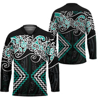 Turquoise Aotearoa Tukutuku Manawa Tapu Hockey Jersey Ta Moko Toi Maori - Polynesian Pride
