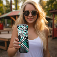 Turquoise Aotearoa Tukutuku Manawa Tapu Skinny Tumbler Ta Moko Toi Maori LT9 - Polynesian Pride