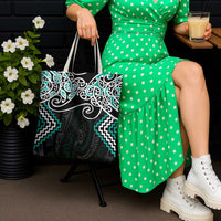 Turquoise Aotearoa Tukutuku Manawa Tapu Tote Bag Ta Moko Toi Maori - Polynesian Pride