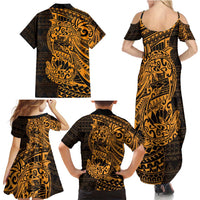 Gold Couple Dolphins Maori Polynesian Style Family Matching Summer Maxi Dress and Hawaiian Shirt