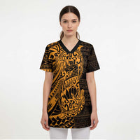 Gold Couple Dolphins Maori Polynesian Style Scrub Top - Polynesian Pride