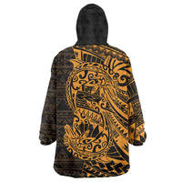 Gold Couple Dolphins Maori Polynesian Style Wearable Blanket Hoodie