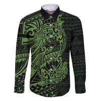 Green Couple Dolphins Maori Polynesian Style Family Matching Puletasi and Hawaiian Shirt