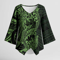Green Couple Dolphins Maori Polynesian Style Kimono Sleeve Blouse - Polynesian Pride