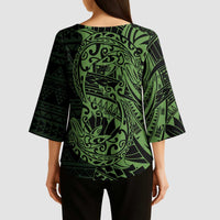 Green Couple Dolphins Maori Polynesian Style Kimono Sleeve Blouse - Polynesian Pride