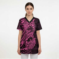 Pink Couple Dolphins Maori Polynesian Style Scrub Top - Polynesian Pride