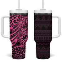 Pink Couple Dolphins Maori Polynesian Style Tumbler With Handle