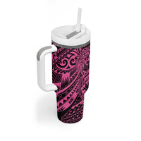 Pink Couple Dolphins Maori Polynesian Style Tumbler With Handle