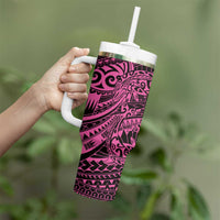Pink Couple Dolphins Maori Polynesian Style Tumbler With Handle