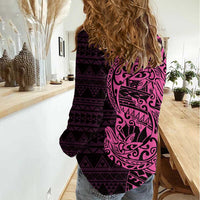 Pink Couple Dolphins Maori Polynesian Style Women Casual Shirt