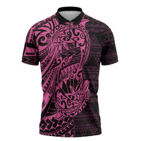 Pink Couple Dolphins Maori Polynesian Style Zipper Polo Shirt - Polynesian Pride