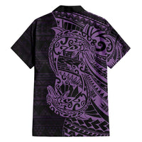 Purple Couple Dolphins Maori Polynesian Style Family Matching Puletasi and Hawaiian Shirt