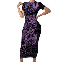 Purple Couple Dolphins Maori Polynesian Style Short Sleeve Bodycon Dress LT9 Long Dress Purple - Polynesian Pride