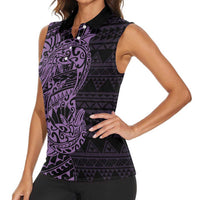 Purple Couple Dolphins Maori Polynesian Style Women Sleeveless Polo Shirt