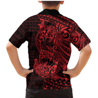 Red Couple Dolphins Maori Polynesian Style Family Matching Mermaid Dress and Hawaiian Shirt