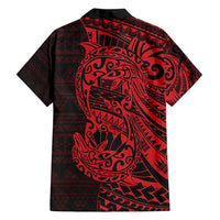 Red Couple Dolphins Maori Polynesian Style Family Matching Off Shoulder Short Dress and Hawaiian Shirt