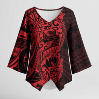 Red Couple Dolphins Maori Polynesian Style Kimono Sleeve Blouse - Polynesian Pride