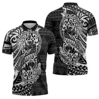 White Couple Dolphins Maori Polynesian Style Zipper Polo Shirt - Polynesian Pride