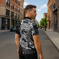 White Couple Dolphins Maori Polynesian Style Zipper Polo Shirt - Polynesian Pride