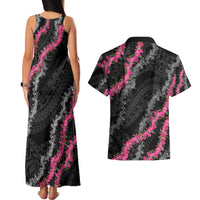 Guam Bougainvillea Lei Couples Matching Tank Maxi Dress and Hawaiian Shirt Chamorro Tribal Pattern