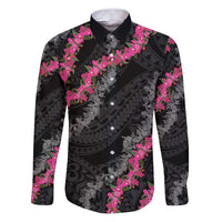 Guam Bougainvillea Lei Family Matching Puletasi and Hawaiian Shirt Chamorro Tribal Pattern