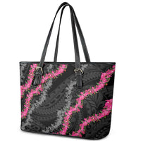 Guam Bougainvillea Lei Leather Tote Bag Chamorro Tribal Pattern