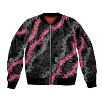 Guam Bougainvillea Lei Sleeve Zip Bomber Jacket Chamorro Tribal Pattern