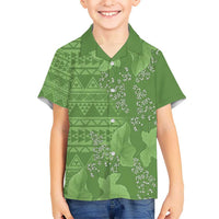Hawaii Molokai Island Kukui Nut Flowers Kid Hawaiian Shirt Tribal Kakau Pattern