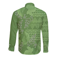 Hawaii Molokai Island Kukui Nut Flowers Long Sleeve Button Shirt Tribal Kakau Pattern LT9 - Polynesian Pride