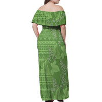 Hawaii Molokai Island Kukui Nut Flowers Off Shoulder Maxi Dress Tribal Kakau Pattern