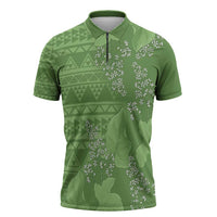 Hawaii Molokai Island Kukui Nut Flowers Zipper Polo Shirt Tribal Kakau Pattern - Polynesian Pride