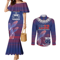 Custom Samoa 1962 Independence Day Custom Couples Matching Mermaid Dress and Long Sleeve Button Shirt Manuia le Aso Tuto'atasi Ula Nifo Blue Art LT9 Blue - Polynesian Pride