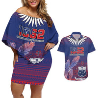 Custom Samoa 1962 Independence Day Custom Couples Matching Off Shoulder Short Dress and Hawaiian Shirt Manuia le Aso Tuto'atasi Ula Nifo Blue Art LT9 Blue - Polynesian Pride