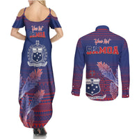 Custom Samoa 1962 Independence Day Custom Couples Matching Summer Maxi Dress and Long Sleeve Button Shirt Manuia le Aso Tuto'atasi Ula Nifo Blue Art LT9 - Polynesian Pride