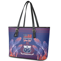 Custom Samoa 1962 Independence Day Custom Leather Tote Bag Manuia le Aso Tuto'atasi Ula Nifo Blue Art