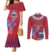 Custom Samoa 1962 Independence Day Custom Couples Matching Mermaid Dress and Long Sleeve Button Shirt Manuia le Aso Tuto'atasi Ula Nifo Red Art LT9 Red - Polynesian Pride
