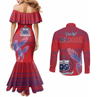 Custom Samoa 1962 Independence Day Custom Couples Matching Mermaid Dress and Long Sleeve Button Shirt Manuia le Aso Tuto'atasi Ula Nifo Red Art LT9 - Polynesian Pride