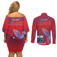 Custom Samoa 1962 Independence Day Custom Couples Matching Off Shoulder Short Dress and Long Sleeve Button Shirt Manuia le Aso Tuto'atasi Ula Nifo Red Art LT9 - Polynesian Pride