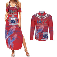 Custom Samoa 1962 Independence Day Custom Couples Matching Summer Maxi Dress and Long Sleeve Button Shirt Manuia le Aso Tuto'atasi Ula Nifo Red Art LT9 Red - Polynesian Pride