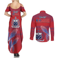 Custom Samoa 1962 Independence Day Custom Couples Matching Summer Maxi Dress and Long Sleeve Button Shirt Manuia le Aso Tuto'atasi Ula Nifo Red Art LT9 - Polynesian Pride