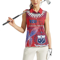 Custom Samoa 1962 Independence Day Custom Women Sleeveless Polo Shirt Manuia le Aso Tuto'atasi Ula Nifo Red Art