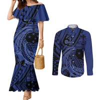 Custom Samoa 62nd Manuia le Aso Tuto'atasi Couples Matching Mermaid Dress and Long Sleeve Button Shirt Samoan Tatau Blue Art LT9 Blue - Polynesian Pride