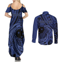 Custom Samoa 62nd Manuia le Aso Tuto'atasi Couples Matching Summer Maxi Dress and Long Sleeve Button Shirt Samoan Tatau Blue Art LT9 - Polynesian Pride