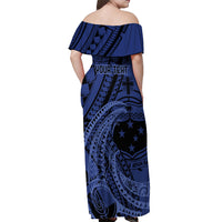 Custom Samoa 62nd Manuia le Aso Tuto'atasi Off Shoulder Maxi Dress Samoan Tatau Blue Art