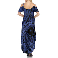 Custom Samoa 62nd Manuia le Aso Tuto'atasi Summer Maxi Dress Samoan Tatau Blue Art