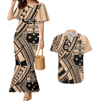 Custom Samoa Manuia le 62 Tausaga O le Tutoatasi Couples Matching Mermaid Dress and Hawaiian Shirt Samoan Tatau Beige Art LT9 Beige - Polynesian Pride