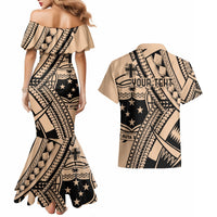 Custom Samoa Manuia le 62 Tausaga O le Tutoatasi Couples Matching Mermaid Dress and Hawaiian Shirt Samoan Tatau Beige Art LT9 - Polynesian Pride